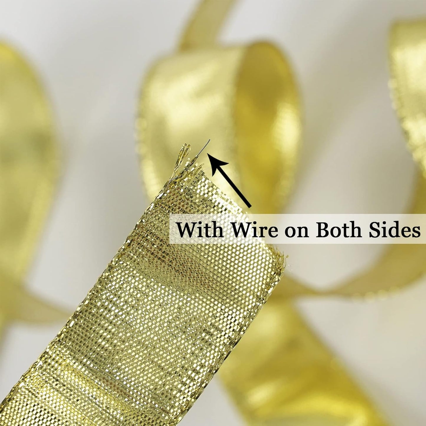 MEEDEE Gold Wired Woven Metallic Ribbon - 1 inch, 25 Yards for Gift Wrapping, Bows, Wreaths, Graduation, Wedding & Party Decorations