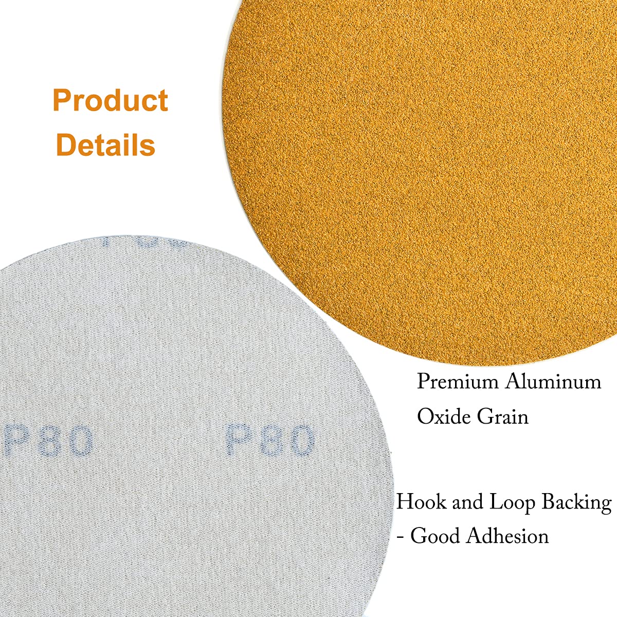 6-Inch No-Hole Hook and Loop Sanding Discs 80-Grit, Random Orbital Sandpaper for Automotive and Woodworking, 100-Pack