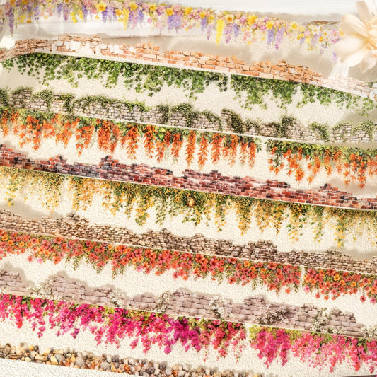 Flower Tape Stickers for Scrapbooking Supplies,6 Rolls PET Tape Stickers Set,Waterproof Washi Tape for Junk Journal,Journaling Supplies,DIY Craft(Floral Wa