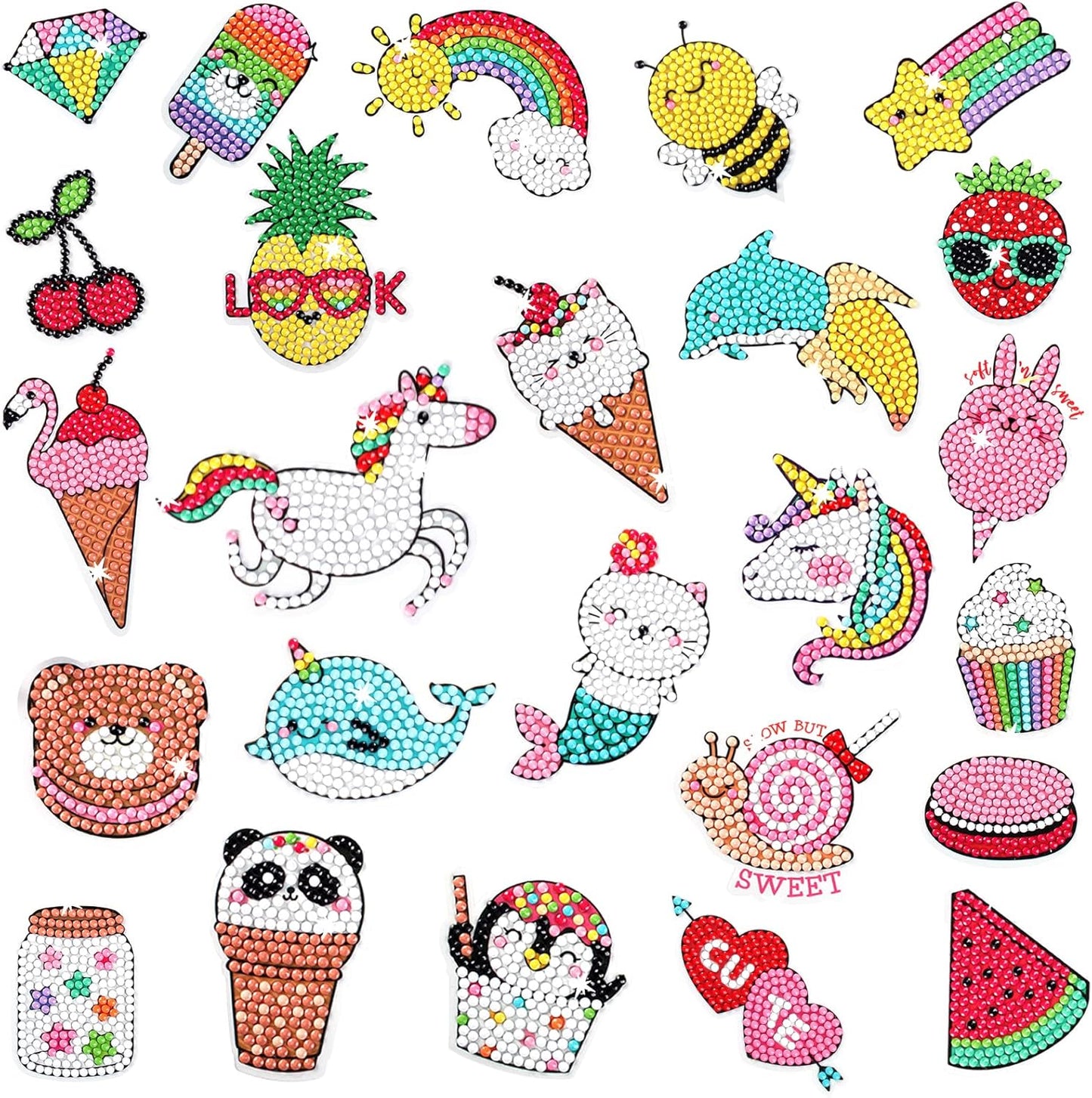 Cymbana 5D Painting Diamond Stickers Kits 25 Pcs Diamonds Dots Arts and Crafts for Kids Ages 6-8 8-12 Contains Unicorn, Mermaid, Cat