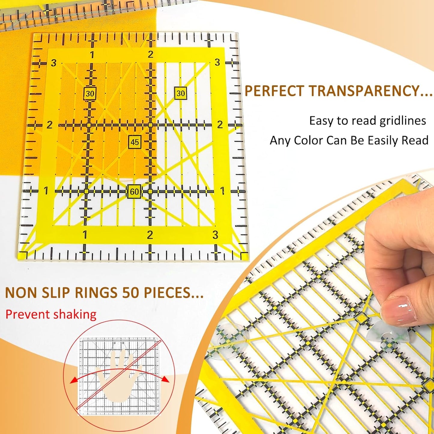 Quilting Rulers, Sewing Ruler (2.78"x12", 3.5", 4.5", 6", 9.5", 12.5"), Acrylic Ruler for Cutting Fabric, Rulers for Quilting and Sewing, Non Slip Sewing Supplies