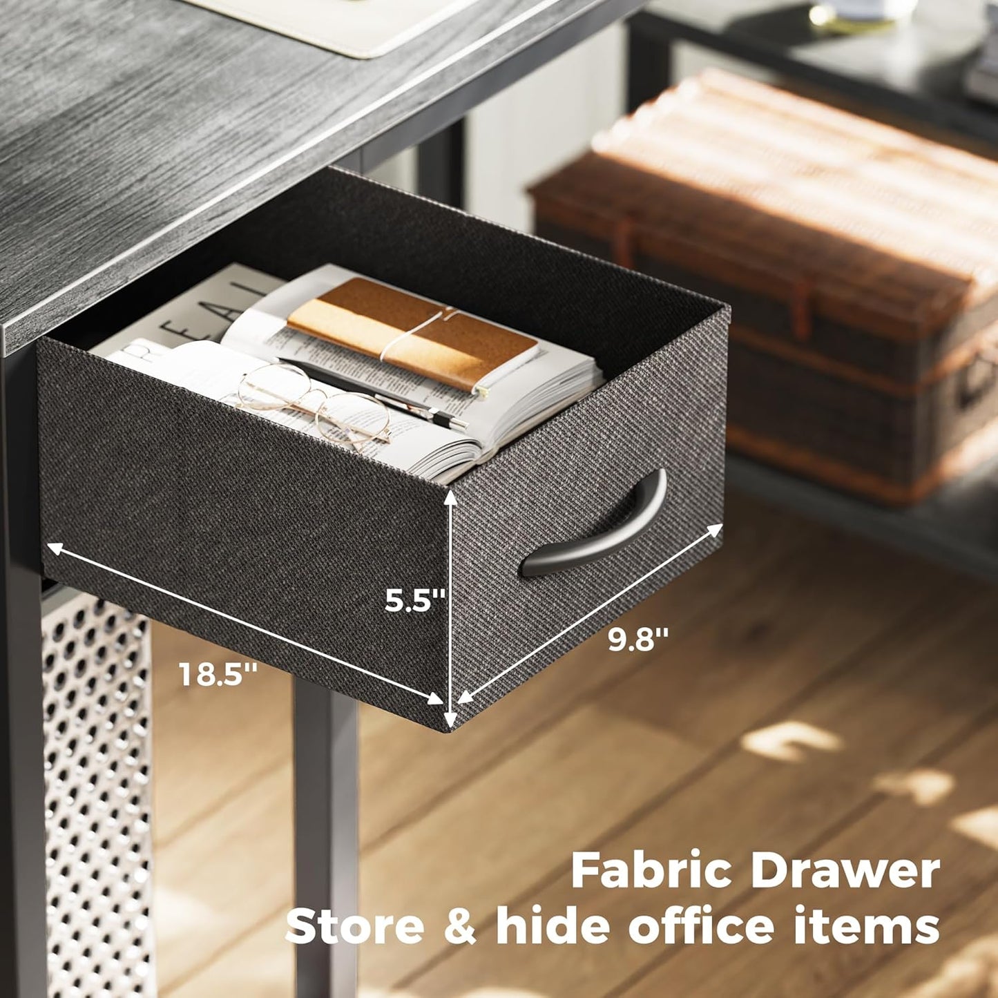 SUPERJARE 47 inch Reversible L Shaped Desk with LED Lights & Power Outlets, Computer Desk with Shelves & Monitor Stand, Gaming Desk with Drawer, Home Office Desk Corner Desk, Grey