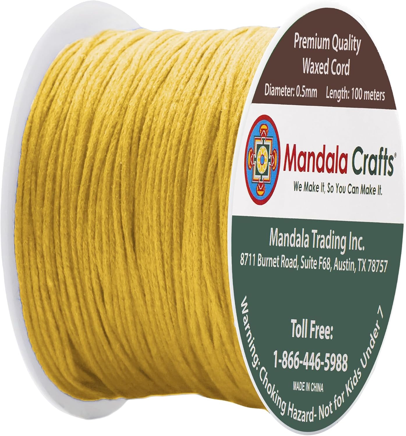 Mandala Crafts 0.5mm 109 Yards Light Gold Cotton Waxed Cord for Jewelry Making Bracelet Cord Waxed String - Beading String Thread Jewelry Cords for Necklaces String