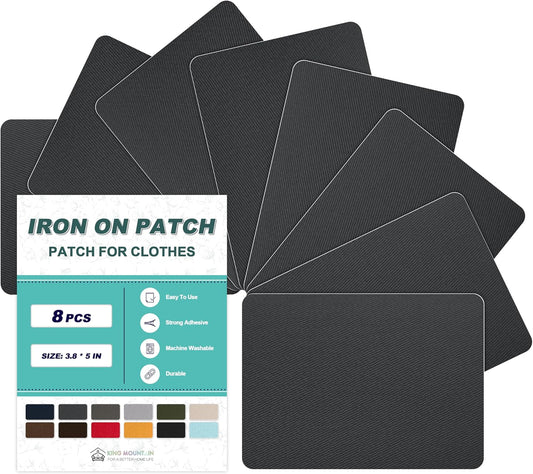 Iron on Patches for Clothes, 8 Pieces Patches for Cloth, 100% Cotton Fabric Patches for Clothing, Bag, Hat Repair, Clothing Repair Decorating Kit 3.7" by 4.9" (9.5 cm x 12.5 cm, Dark Grey)