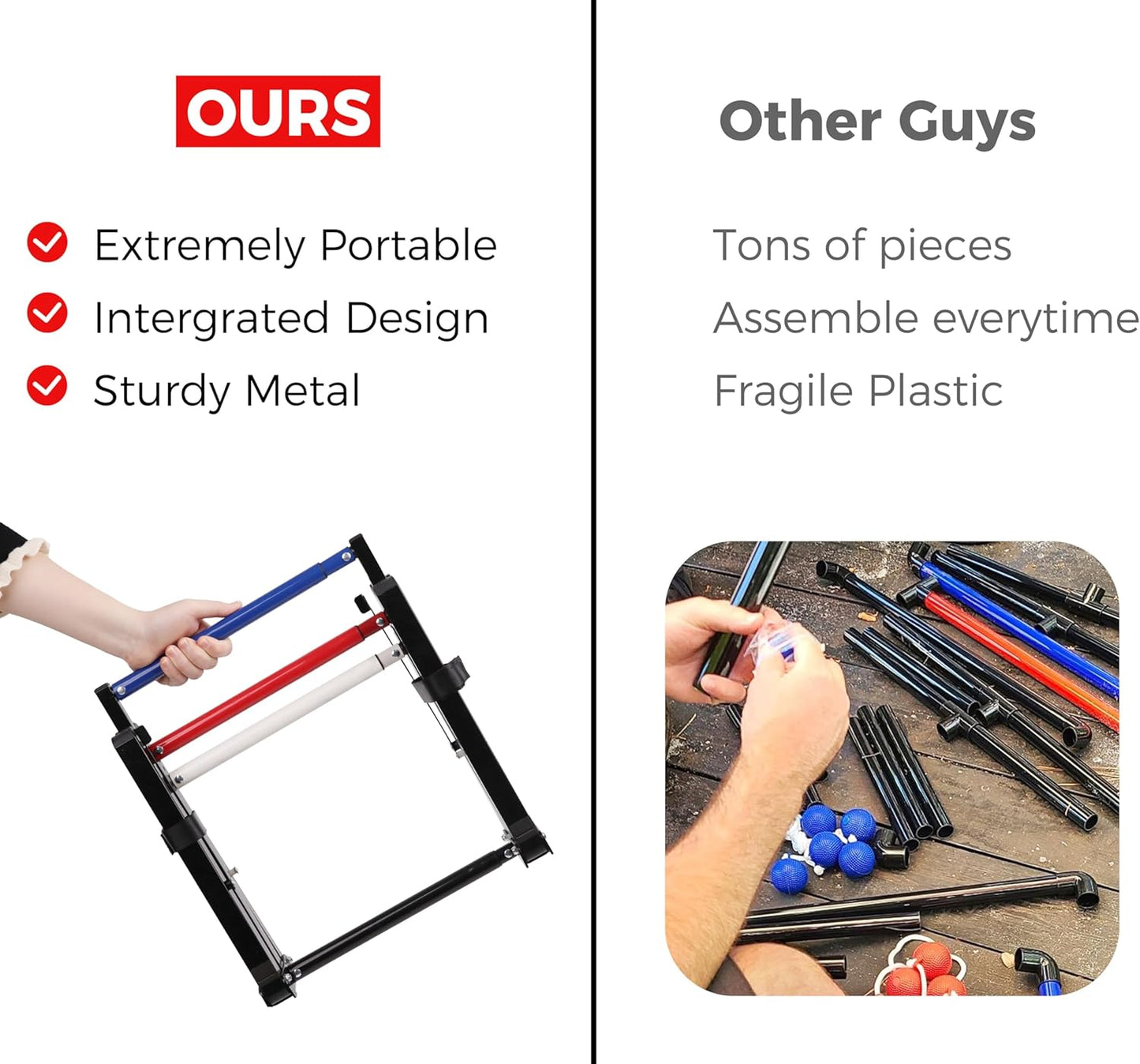 Outdoor Games Ladder Ball Set - Patented Assembly Free Portable Ladder Toss - Steel Frame Includes Carrying Case, 6 Bolas and Scoresheet