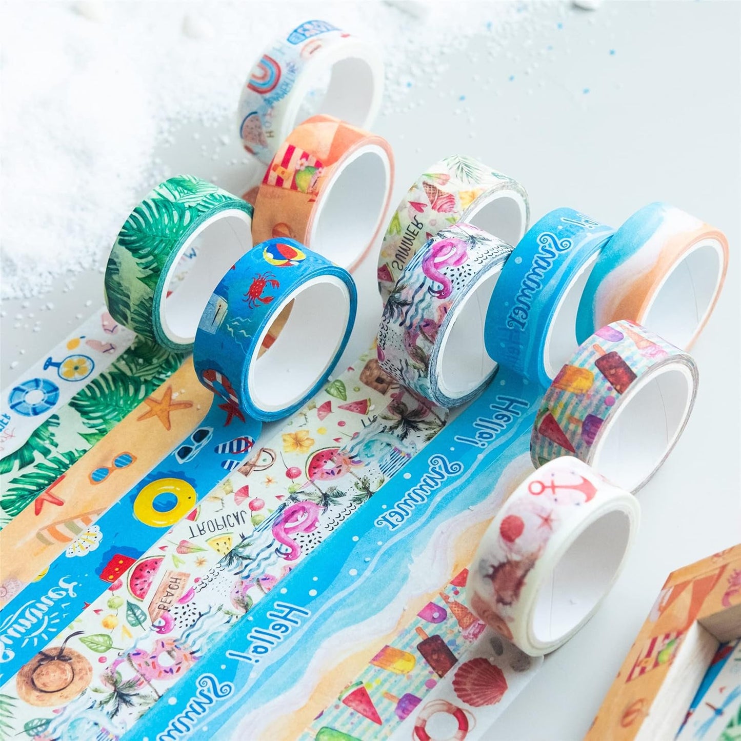 YUBBAEX 10 Rolls Four Seasons Washi Tape Set Beach Ice Cream Masking Decorative Tapes (Summer)