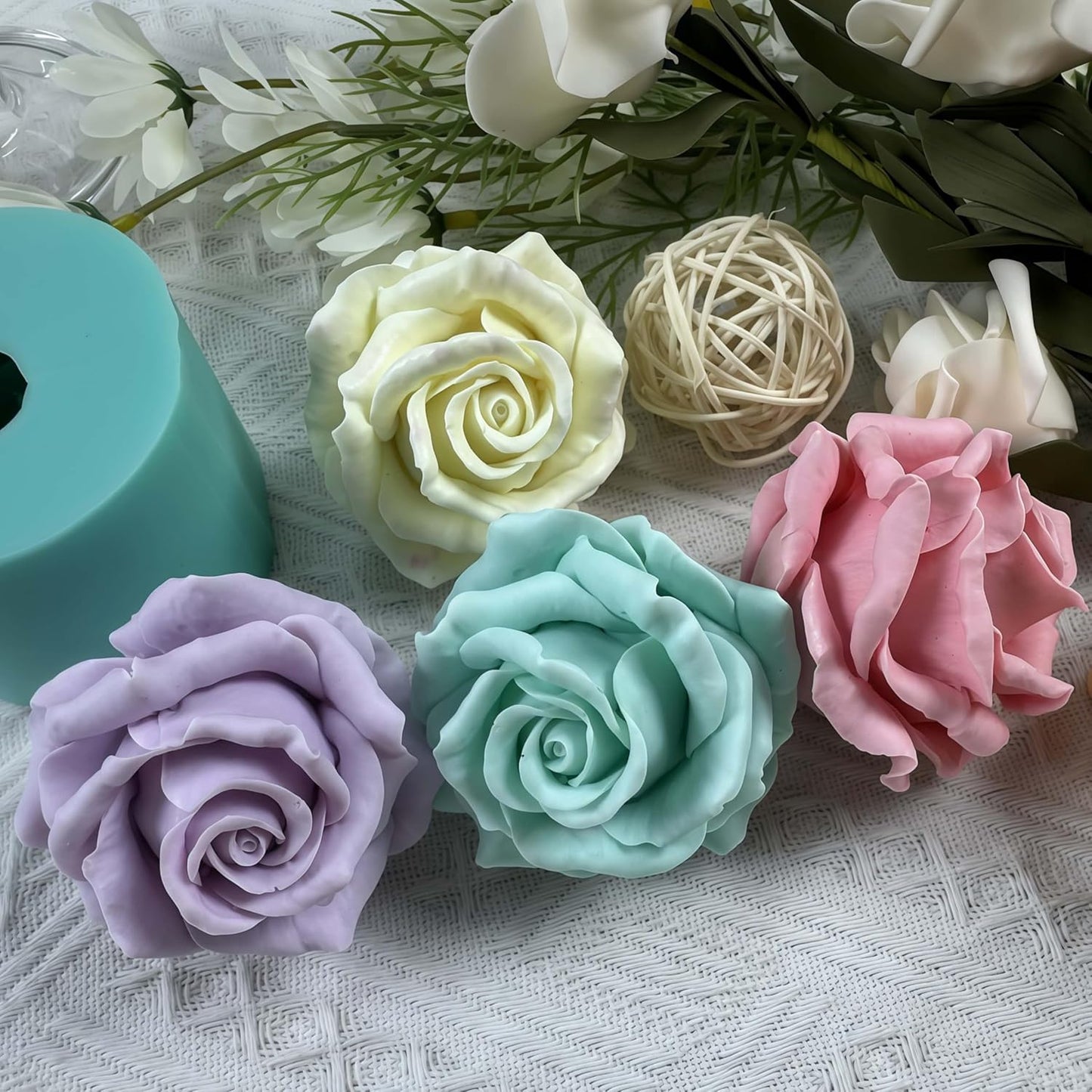 3D Flower Beautiful Bloom Rose Mold for Candle Making Candle Making Mould Soap Making Silicone Fondant Soap 3D Cake Molds Epoxy Resin Wax Cupcake Jelly Candy Chocolate Decoration Baking Tool Moulds