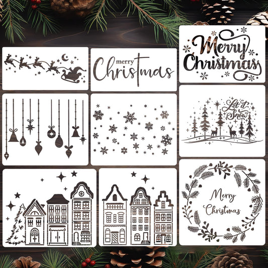 Christmas Stencils for Crafts Reusable Christmas Window Stencil Xmas Village House Holiday Stencils for Painting on Wood Door Mats Fabrics Decor
