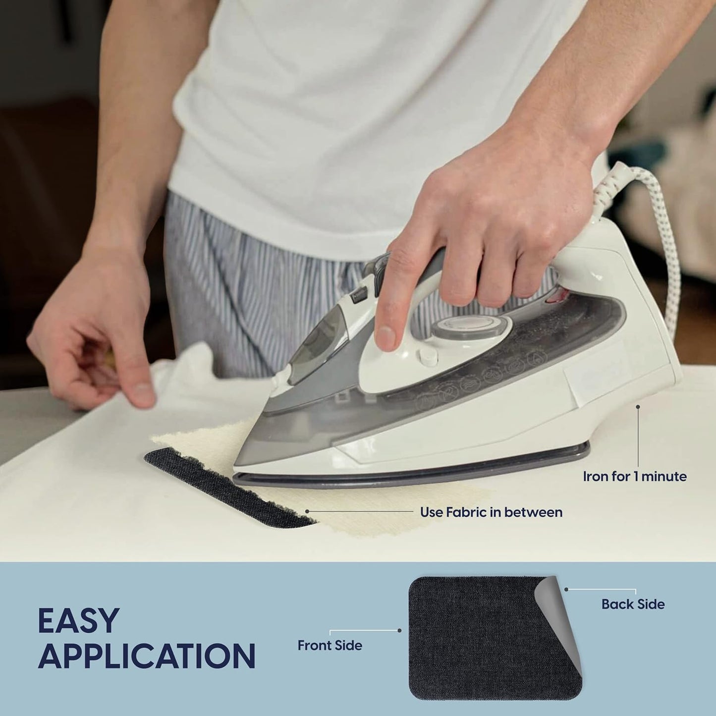 Johnson & Smith Iron On Patches - 12-Piece Iron On Patch for Clothing, Pants Repair - Adhesive Fabric Patches in Rectangle Shapes - Easy to Use, No Sewing Needed - Uniform Colors