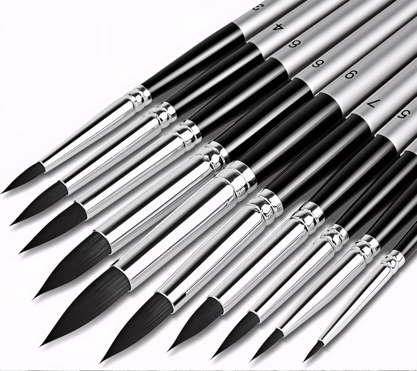 DUGATO Artist Paint Brush Set (10 Sizes) - Fine Tip Round Synthetic Brushes for Watercolor, Acrylic, Gouache, Oil Painting & Crafts - Professional Quality Art Supplies