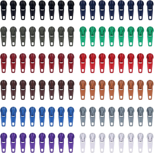 DOITEM 96Pcs Zipper Repair Kit Zipper Replacement 3# Zipper Pull Rescue Kit for Clothing Jackets Purses Luggage (12 Colors)