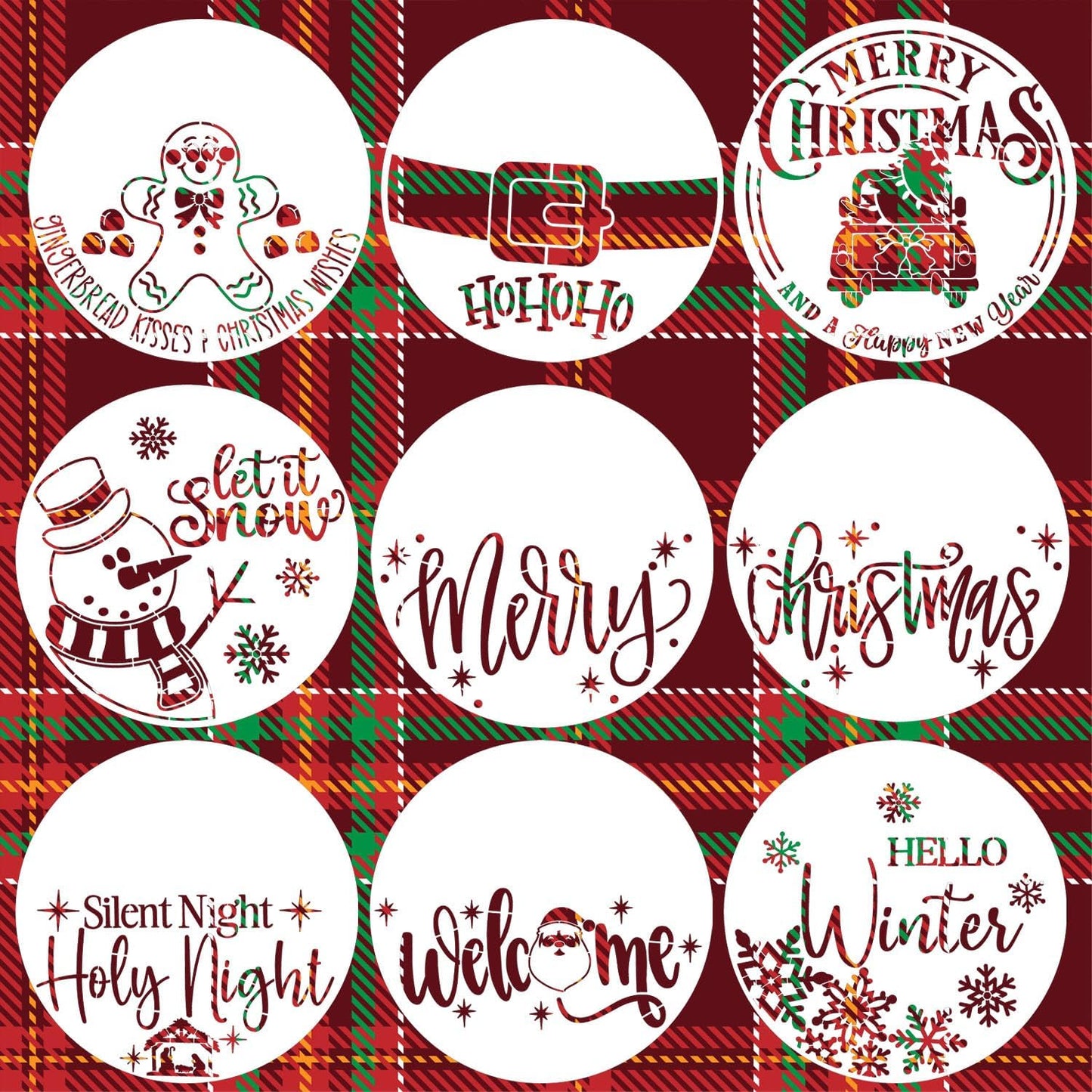 12” Christmas Stencils for Painting on Wood Merry Christmas Stencils for Crafts Reusable Holiday Stencil Drawing Templates for Door Hanger Porch Wreath Doormat Decor