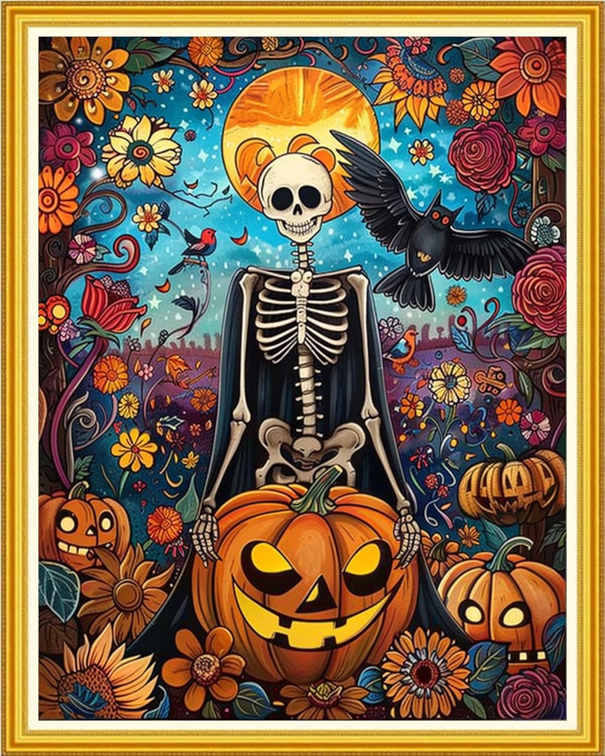 Hopeart Stamped Cross Stitch Kits for Beginner Embroidery Kits for Beginners Adults DIY 11CT Cross Stitch Patterns Needlepoint Kits Crossstitching Kits-Magic Skull 16x20 inch