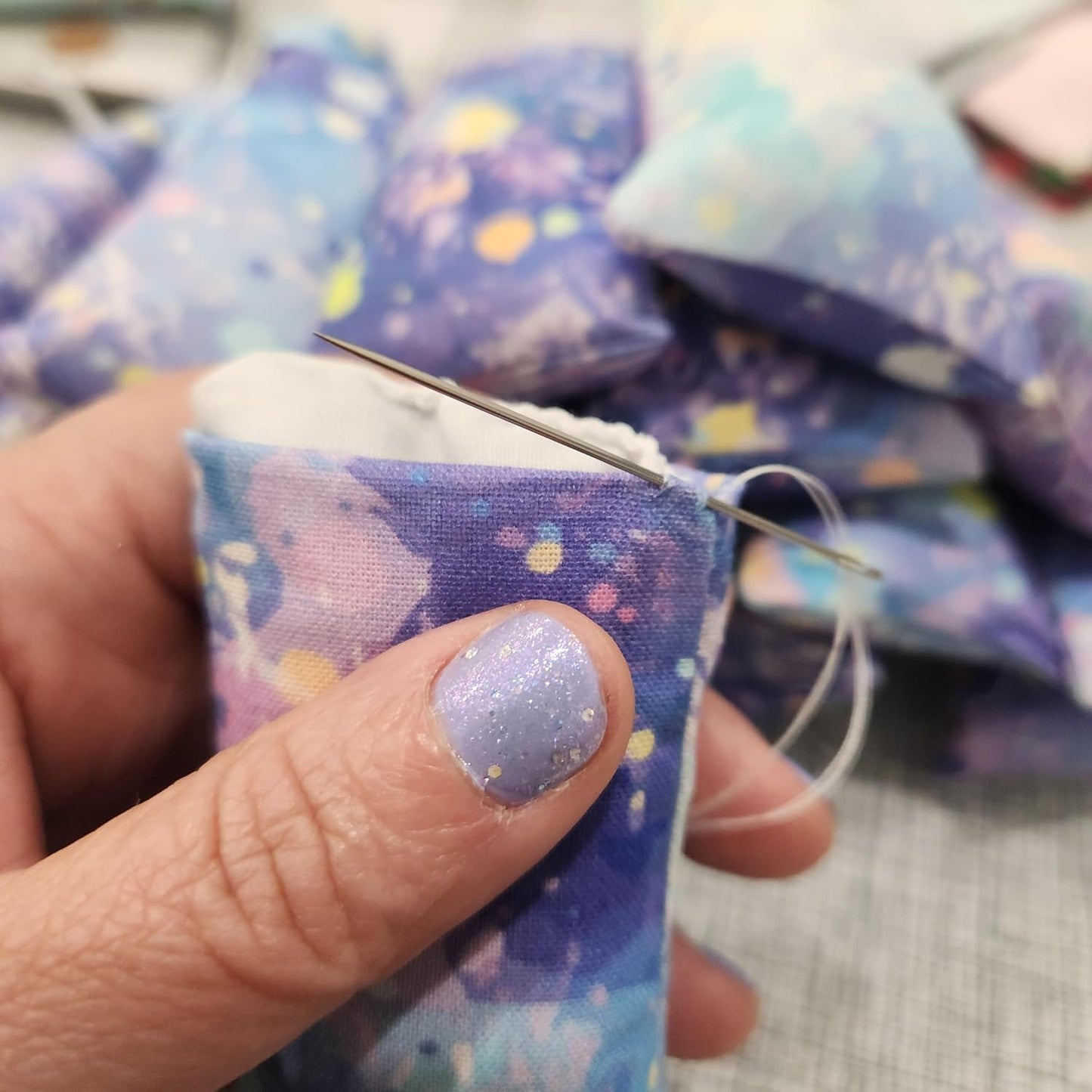 Emery Pincushion for Sewing - Filled with Abrasive Emery Sand - Rectangular Pastel Blue Abstract Pattern Fabric - Handmade in USA (2"x3", Watercolor)