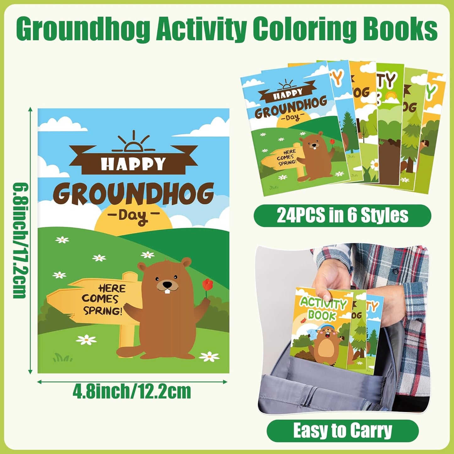 JAPBOR Groundhog Activity Coloring Book - 24PCS Mini Happy Groundhog Day Activities Color Books Bulk for Party Favor, Animals Themed Small Colouring Pages for Birthday Gift Class Painting Game