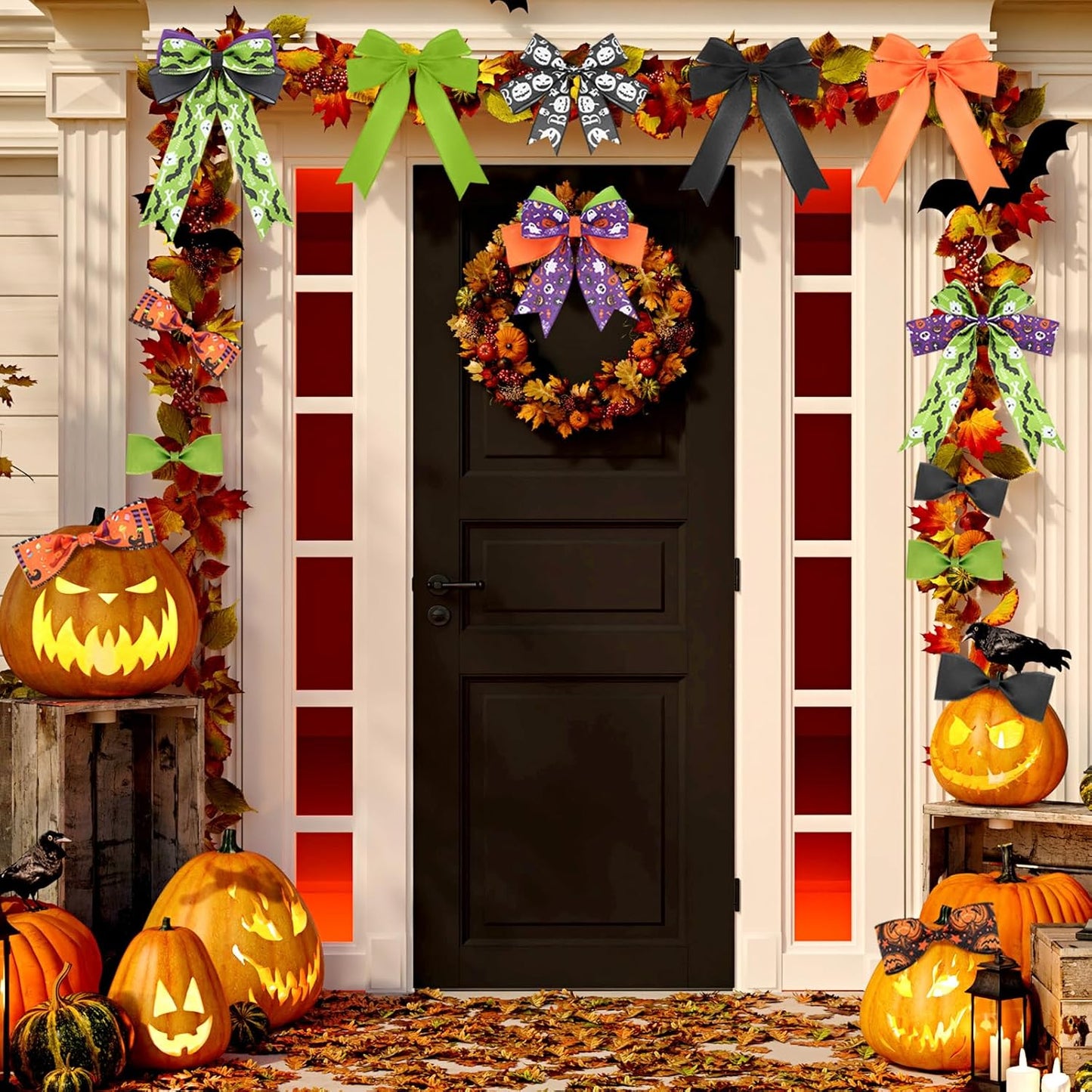 12 Rolls Halloween Wired Edge Ribbon for Wreaths 2 Inch x 60 Yards Bat Spider Web Pumpkin Print Grosgrain Ribbon Ghost Witch Hat Crafts for Halloween Party Decorative Supplies, 12 Styles