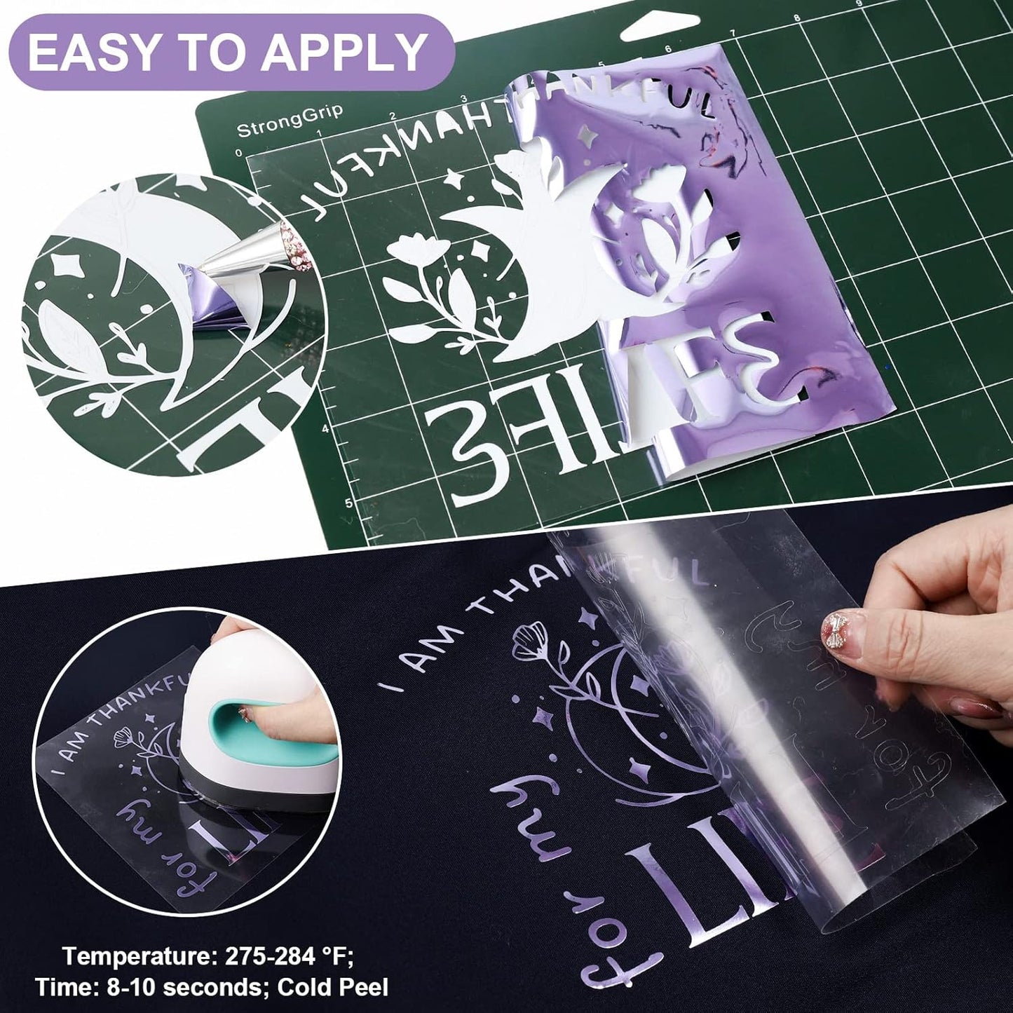 VINYL FROG Metallic Foil HTV Vinyl Roll 12" x5ft Light Purple Chrome Heat Transfer Vinyl Iron on Vinyl Easy to Cut & Weed DIY Heat Press Design for T-Shirts