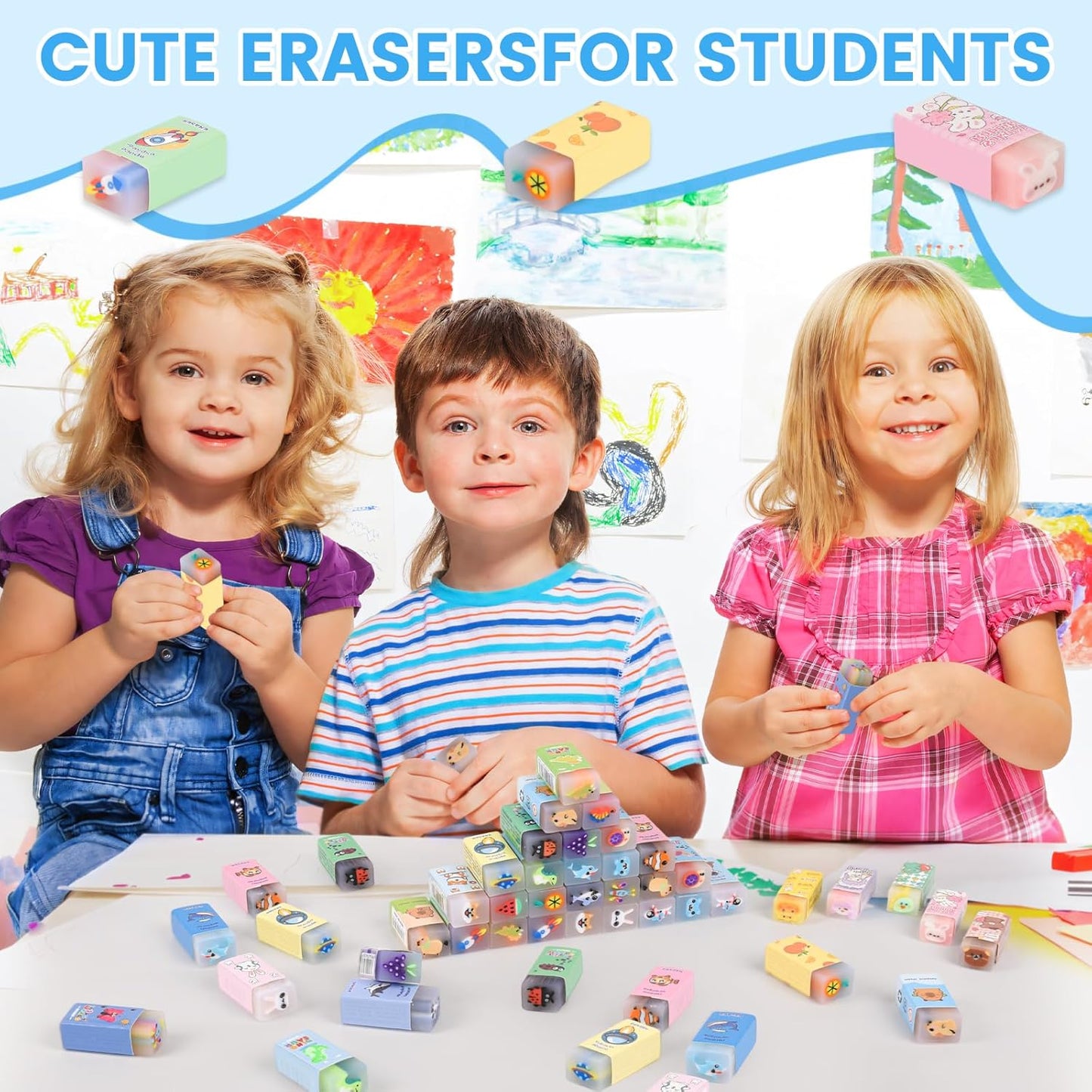 100 Pcs Cute Eraser for Kids Bulk Kawaii Erasers for Classroom Fun Erasers for Back to School Supplies Kid Party Favors Gift