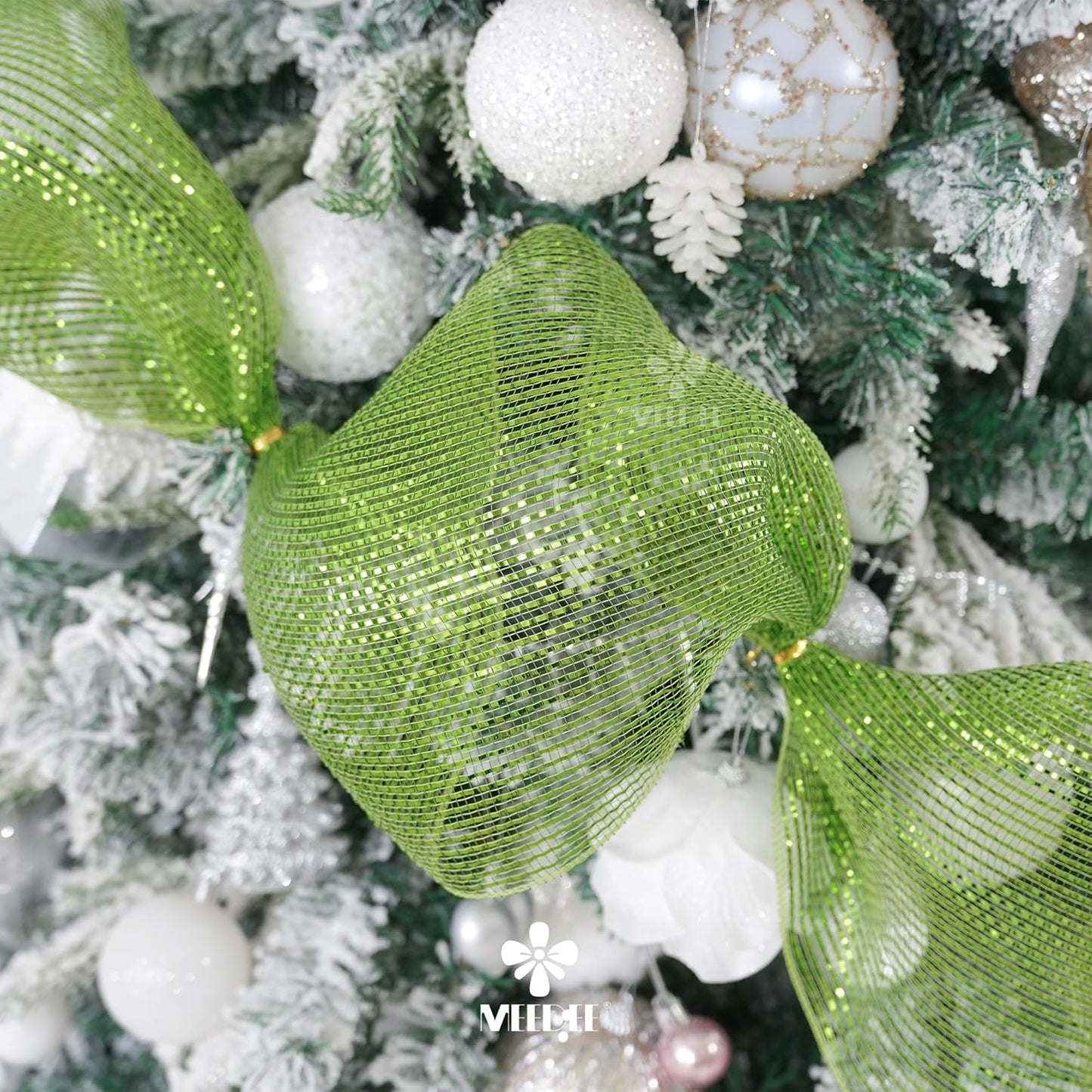 MEEDEE Moss Green Deco Mesh 10 Inch Rolls Deluxe Wide Foil Metallic Mesh Fabric Moss Green Mesh Ribbon for Christmas Tree, Wreaths, Garland, Gift Wrapping, Bows Making (30 Feet)