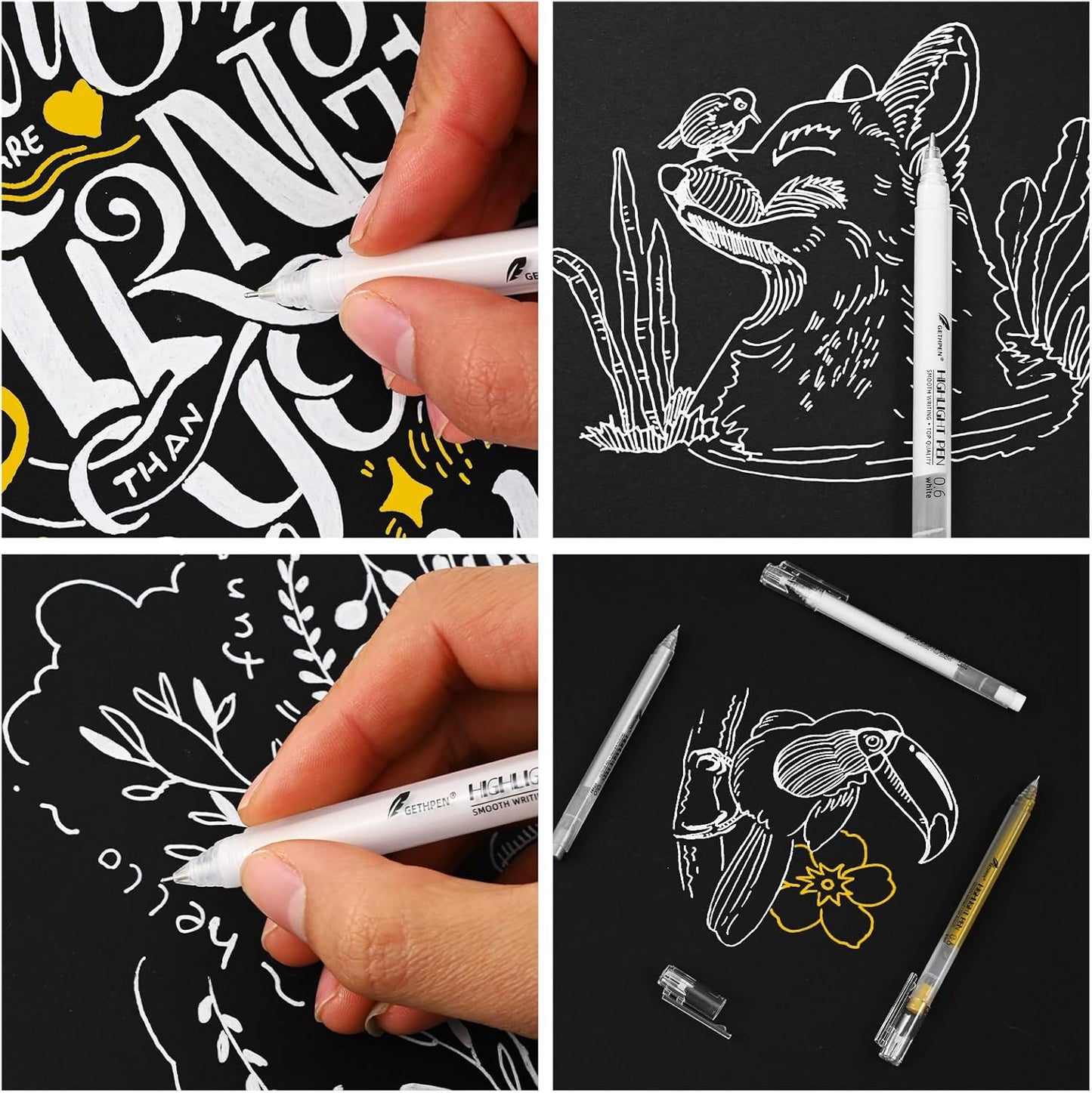 0.6mm Fine Point Gold Gel Pens, 3-Pack for Artists Drawing on Black Paper, Sketching, Adult Coloring Books & Holiday Crafts