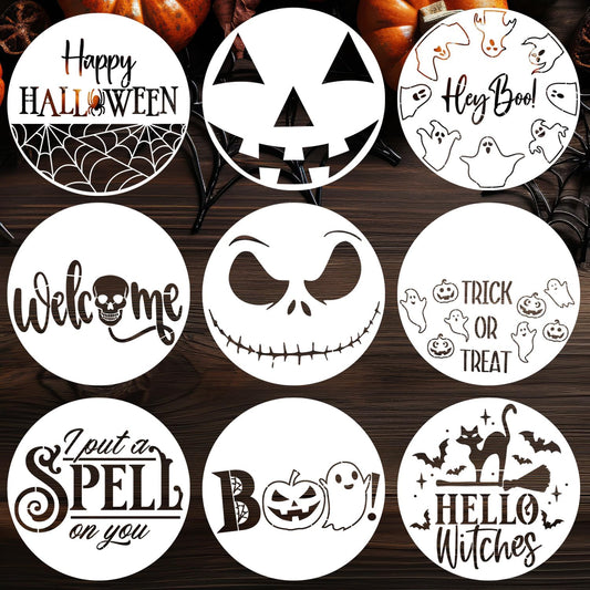 Halloween Stencils for Painting on Wood 12” Round Halloween Stencil Hey Boo Trick or Treat Ghost Pumpkin Face Templates for Door Hanger Porch Sign