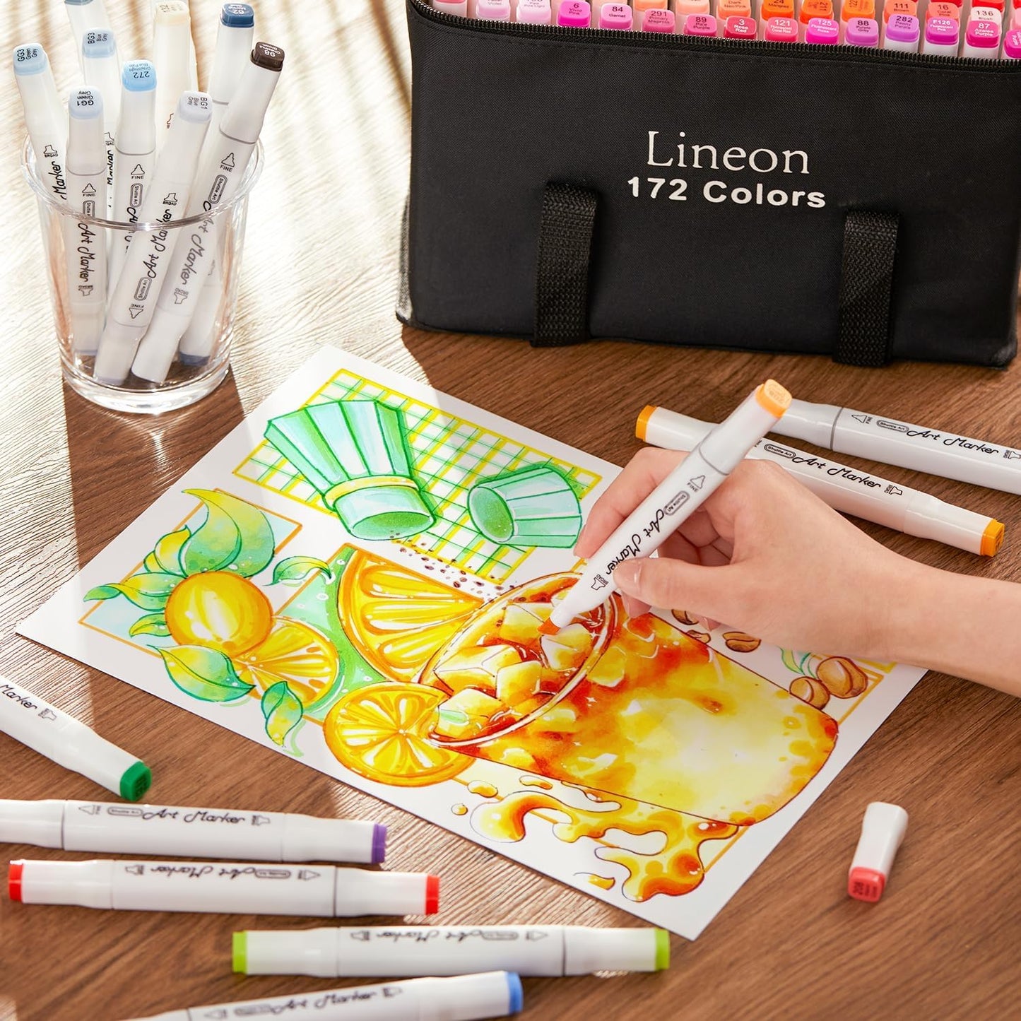 172 Colors Alcohol Based Dual Tip Art Markers, 171+1 Blender Permanent Marker Pens Plus 1 Marker Pad 1 Case Perfect for Kids Adult Artist Coloring Books Drawing Sketching and Card Making