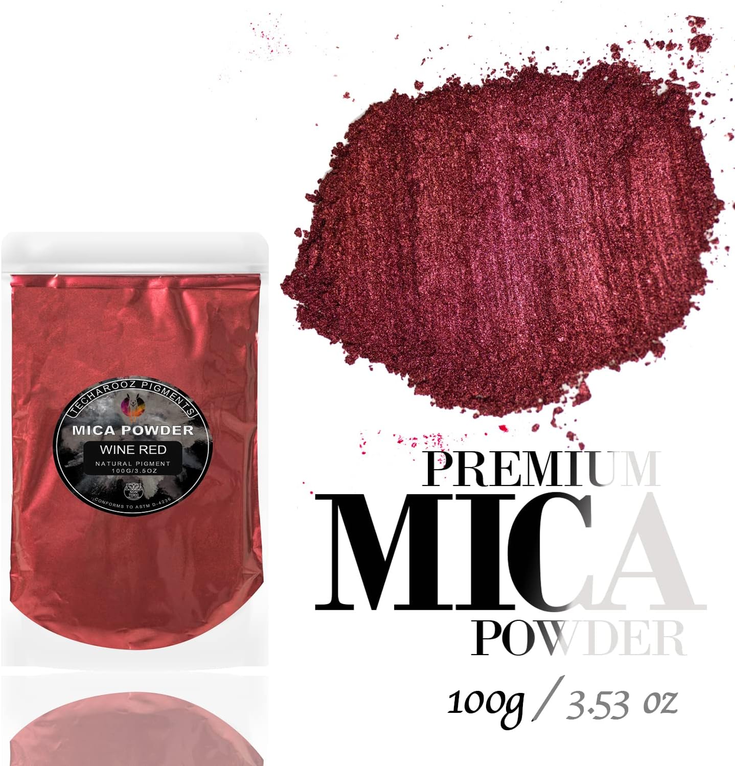 Wine Red Mica Powder for Epoxy Resin 100g / 3.5oz. Sealed Bag- TECHAROOZ 2 Tone Resin Dye Color Pigment Powder for Lip Gloss, Nails, Colorant for Slime Bath Bombs Soap Making & Polymer Clay