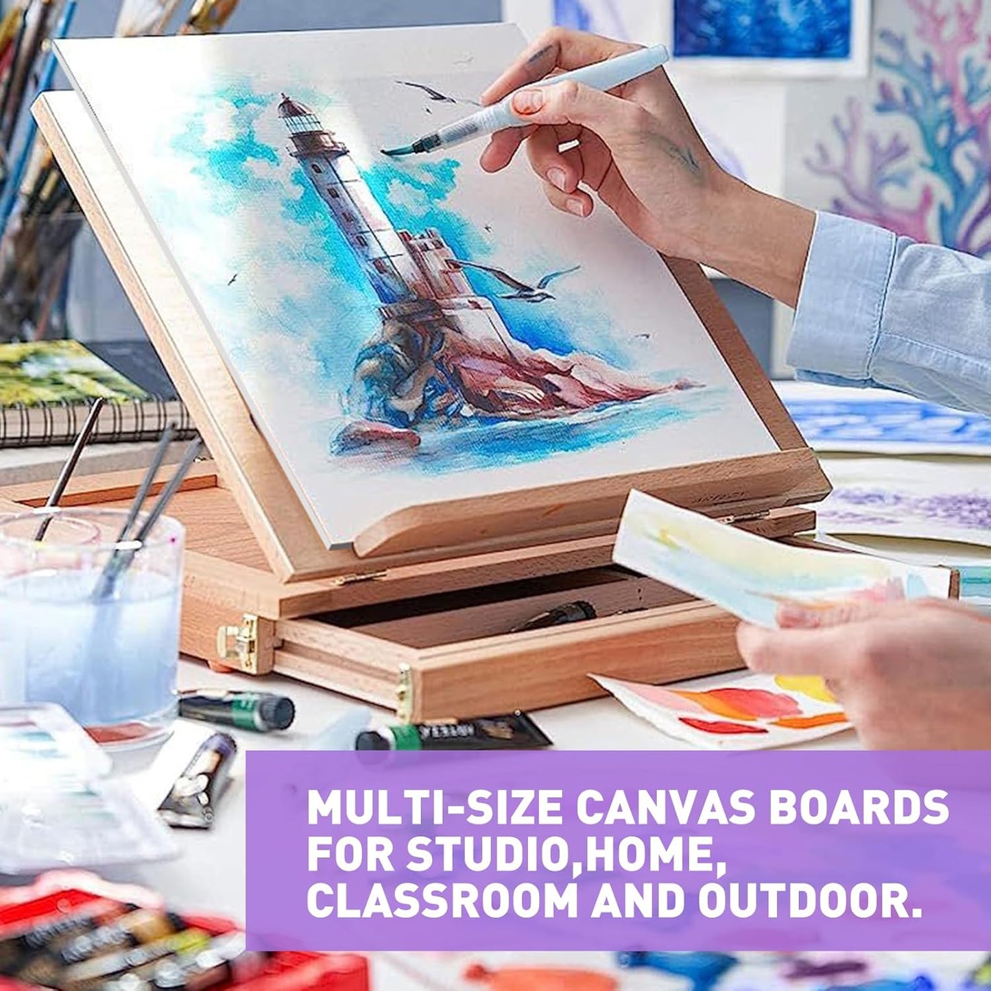 ESRICH 24Pack Canvas for Painting, 6pcs Each of 4x4, 6x6, 8x8, 10x10 Canvas Boards for Painting, Art Supplies of Blank Canvas for Adults&Kids, Pre-Primed Painting Canvas for Acrylic, Oil & Watercolor