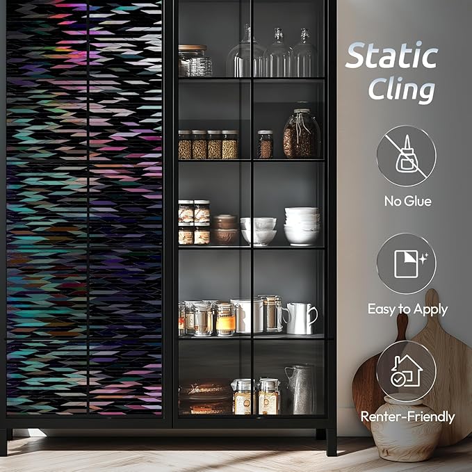 rabbitgoo Window Privacy Film, Total Blackout Window Film, Stained Glass Heat Control Glass Thermal Sticker, Room Darkening Door Cover, Anti-UV Privacy Cling with Installation Tools, 17.5" x 118.1"