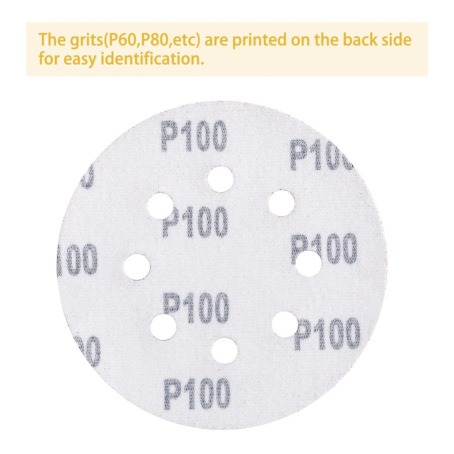 150PCS 100 Grit Gold Sanding Discs, 5-Inch 8-Hole Sandpaper for Random Orbital Sander, for Automotive or Woodworking