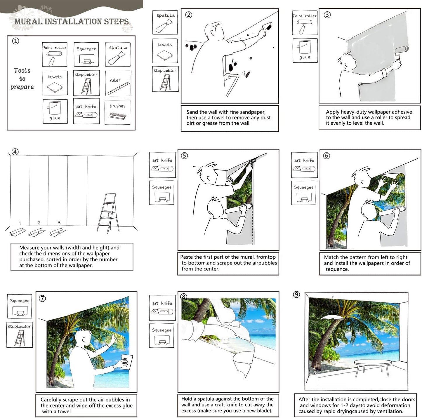 AFZEVEB-Beach Wall Mural Tropical Palm Tree Landscape Wallpaper for Bedroom 114"x74"(Not Peel and Stick)