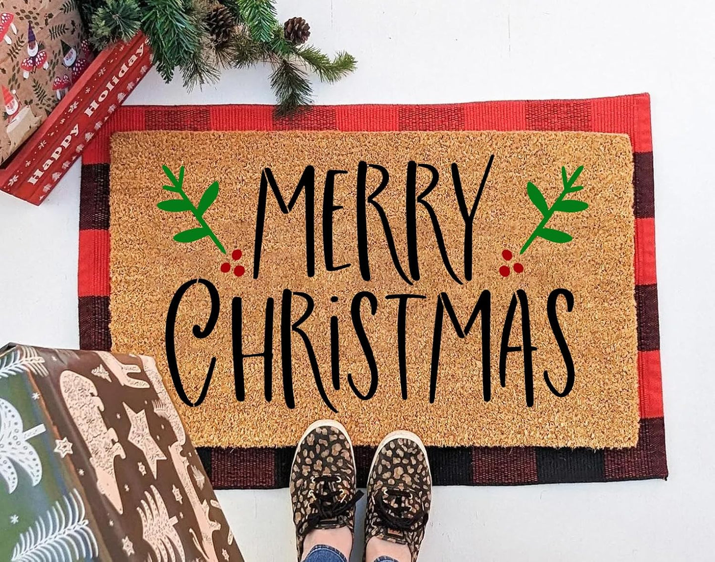 Christmas Stencils for Door Mats 23.6” Christmas Doormat Stencils for Crafts Reusable Holiday Stencil for Doormats Wood Fabrics Decor