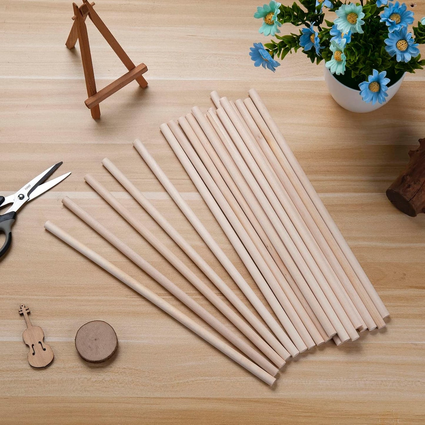 Wooden Dowels Wood Sticks for Crafts 3/8 x 12, 20 PCS Wood Dowel Rods, Round Macrame Dowels, Unfinished Hardwood Sticks for Arts and DIYers, Crafting, Tiered Cake Support and Wedding Ribbon Wands