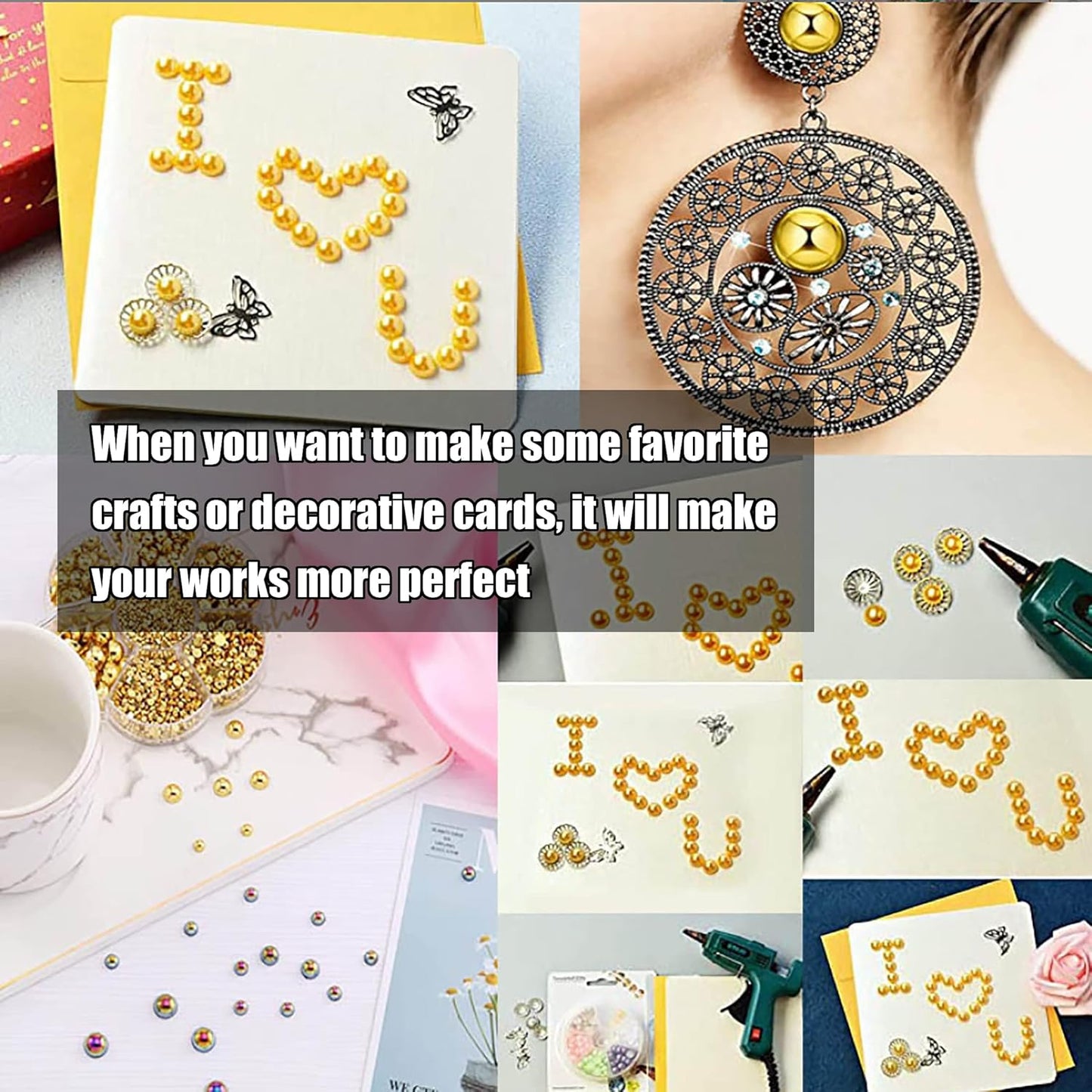 YAKA 3000 PCS 1 Box 7Sizes 2.5/3/4/5/6/8/10mm Flat Back Half Round Pearl Cabochon Bead Loose Beads Gem for Nail Craft Scrapbook DIY Decoration (Red)