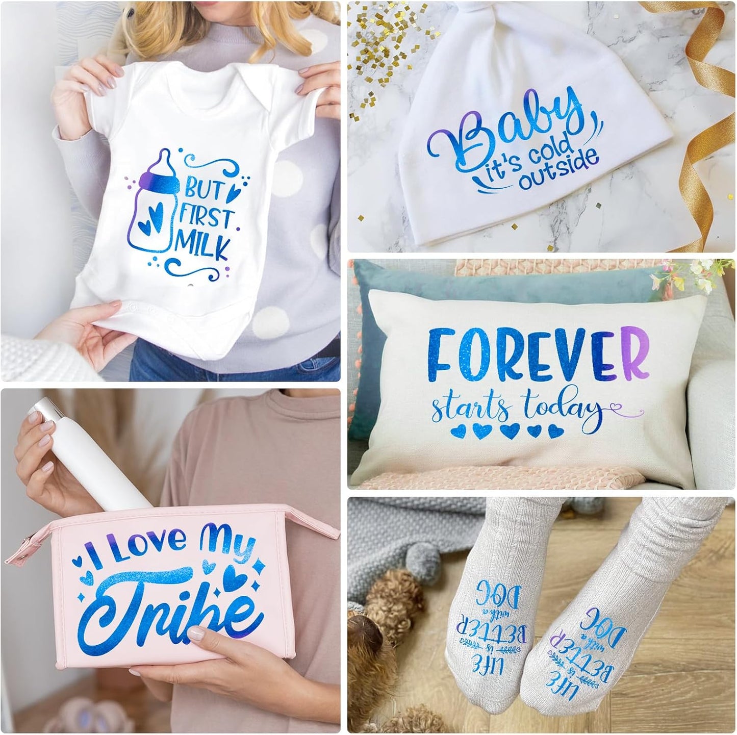 VINYL FROG Gradual Heat Transfer Vinyl Purple to Blue Chameleon Vinyl 12" x5ft with Iron and Heat Press Gradient Change Color HTV for T-Shirt and Garment