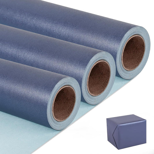 NESCCI Dark Blue Matte Wrapping Paper,Solid Color Pearly-Lustre Paper-3 Roll,17 Inches X 32.8 Feet Per roll.Gift Wrapping Paper,Perfect for Wedding,Valentine's Day,Birthday, Christmas,Baby Shower