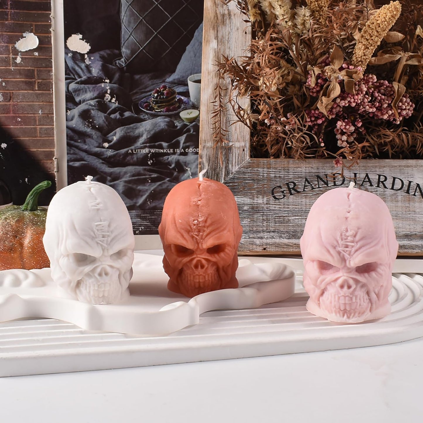 Skull Head Candle Mold - Resin Casting Silicone Molds for Home Decor & Candle Making Wave Spiral Mold