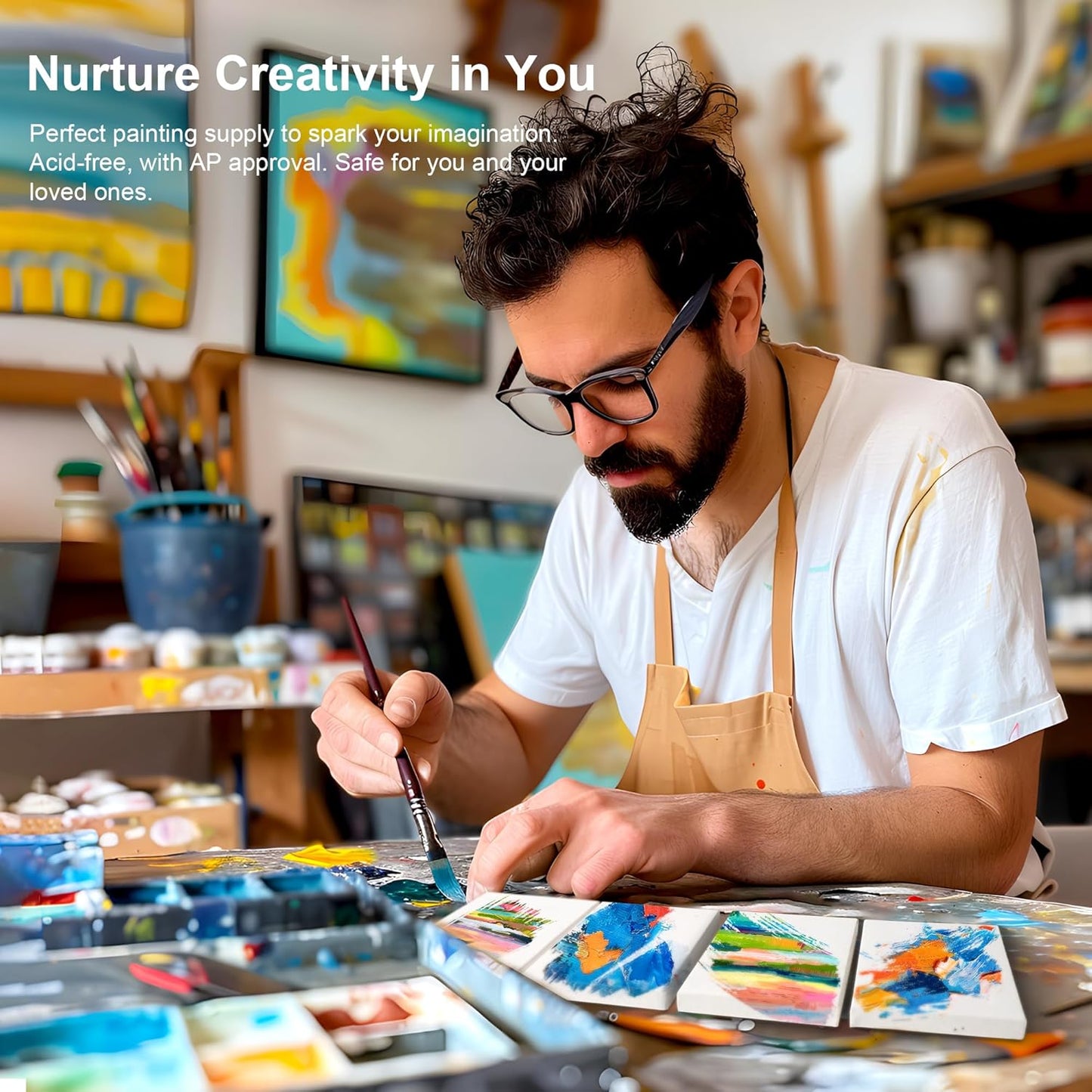 AUREUO Mini Stretched Canvas - 2.5x3.5 Inch / 24 Pack - 2/5 Inch Profile Small Square Canvas - Gift Set Bulk Pack Canvases for Acrylic Painting & Craft