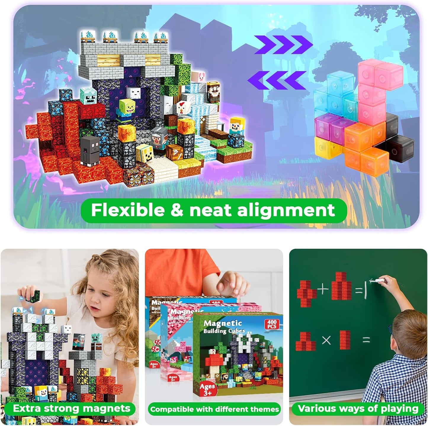 400 PCS Magnetic Blocks - Building Block for Kids Ages 4-8, Magnet Blocks Cubes Tiles Constructions Toys Girl Boy, STEM Educational Montessori Stacking Toy, Sensory Play Game Preschool Learning Gifts