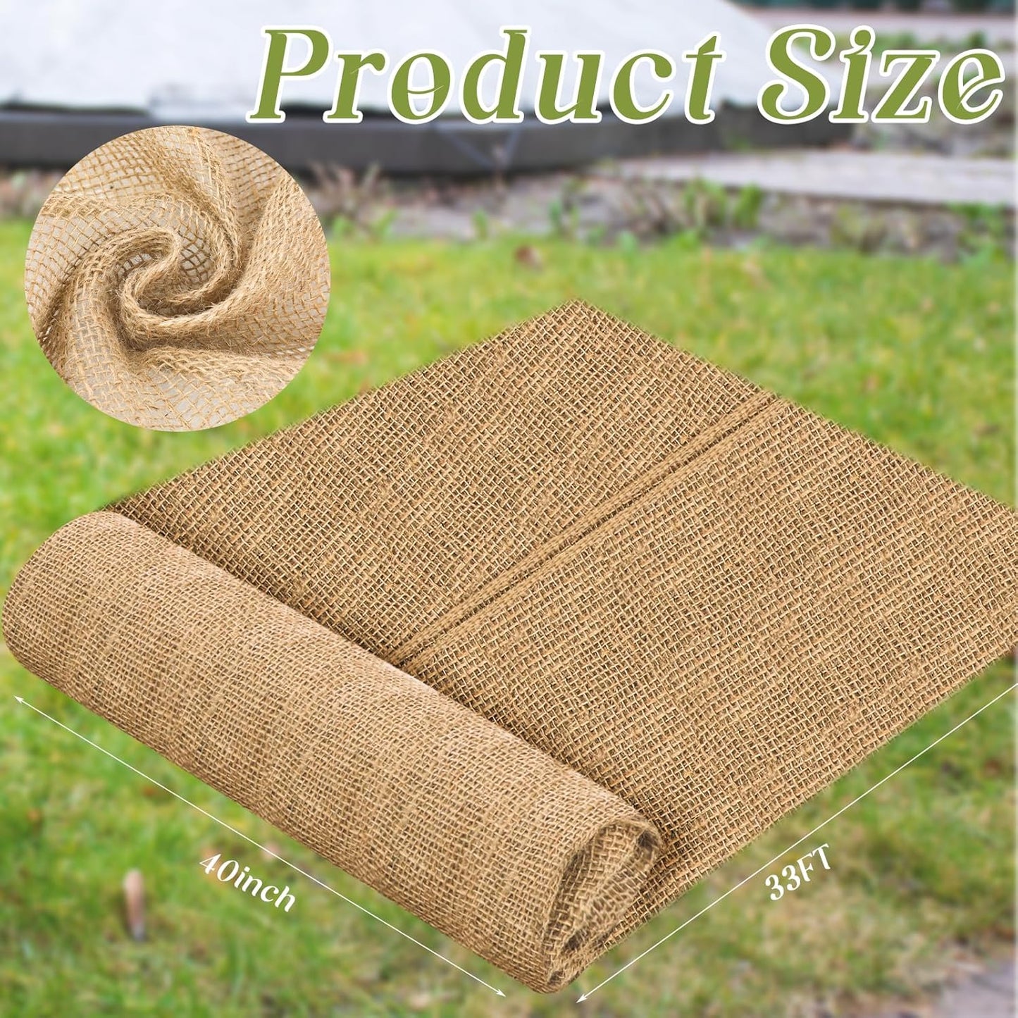 Buryeah 40 Inch x 33 ft Burlap Fabrics Roll Natural Jute Burlap Garden Tree Wrap Outdoor Weed Barrier DIY Fall Halloween Craft Winter Frost Plant Landscape Blankets Cloth for Plant Gardening Shrubs