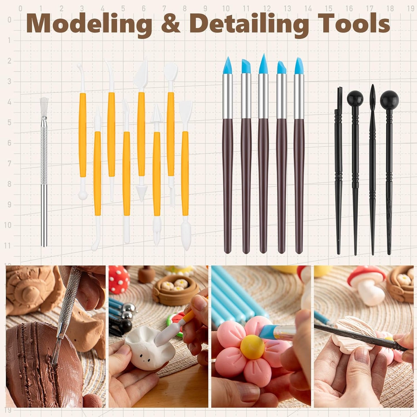 UUSYCUN 48PCS Pottery Tools for Sculpting, Clay Tool Kit for Carving, Modeling Ceramics, Pottery Kiln, Polymer Clay Tools for Trimming, Beginners, Pros, Adults, Supplies
