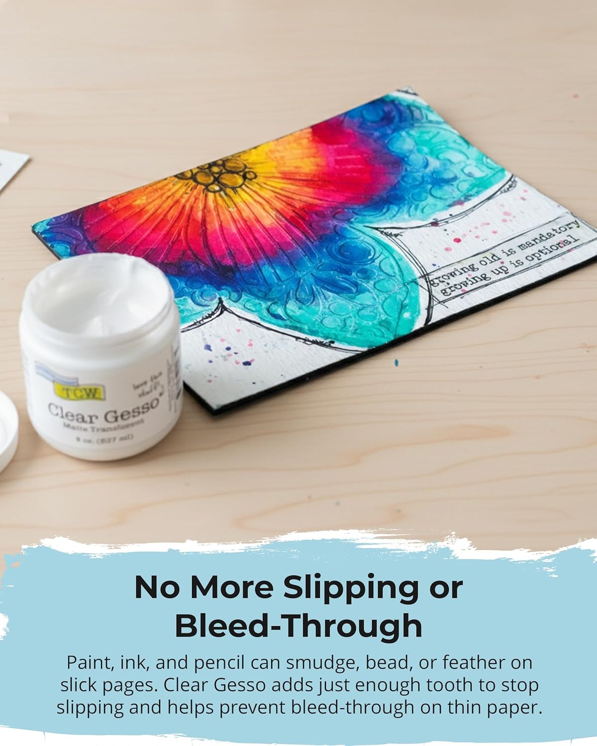 The Crafter's Workshop Clear Gesso Primer for Acrylic Painting & Mixed Media Art - Boutique Quality, 8 oz Jar