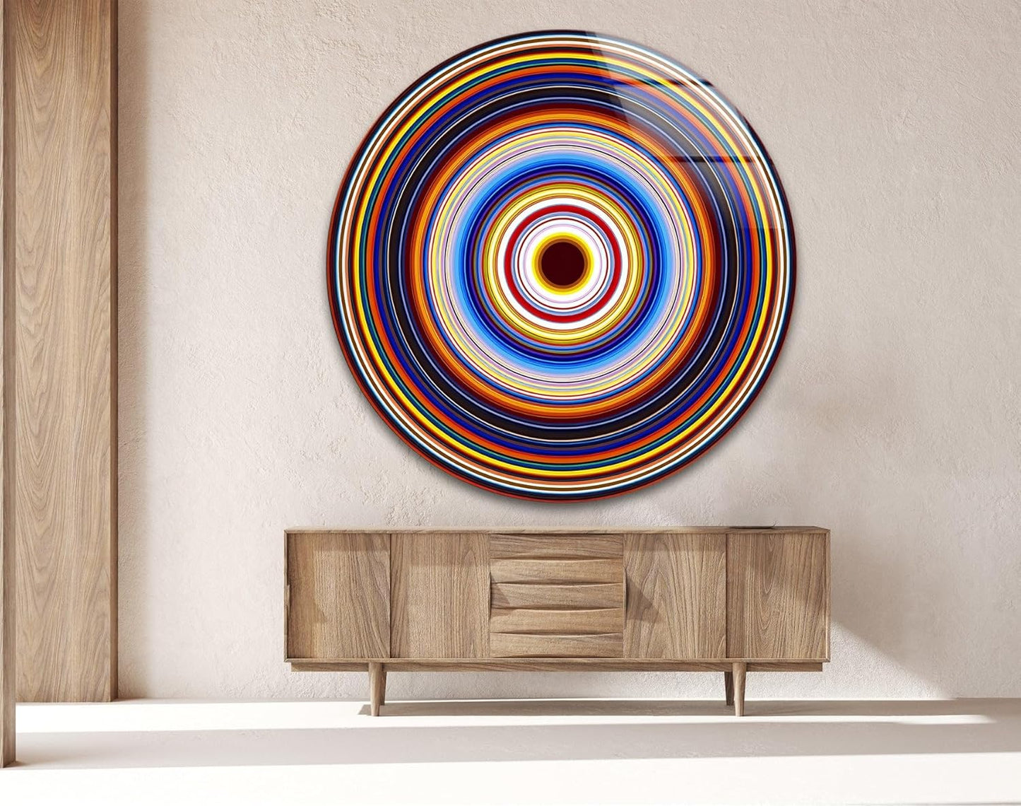 My Photostation.com 24''(60cm) Diameter Colorful Concentric Circles Round Glass Wall Art Tempered Glass Printing Wall Decor Large Wall Art Wall Hangings
