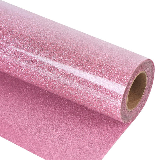 guangyintong Glitter Pink Heat Transfer Vinyl HTV Rolls, 12" x 8ft Iron on Vinyl for T-Shirts Glitter Pink HTV Vinyl for All Cutter Machines Easy to Cut & Weed for Heat Vinyl Design