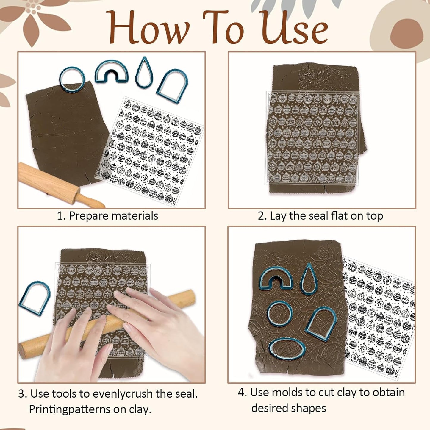 CHGCRAFT 4 Pcs Christmas Polymer Clay Texture Sheets Knitted Patterns Silicone Texture Stamp Snow Socks Clay Texture Mat Modeling Pattern Pad Sheets for Jewelry and Earrings Tools, 5.5x5.5 inch