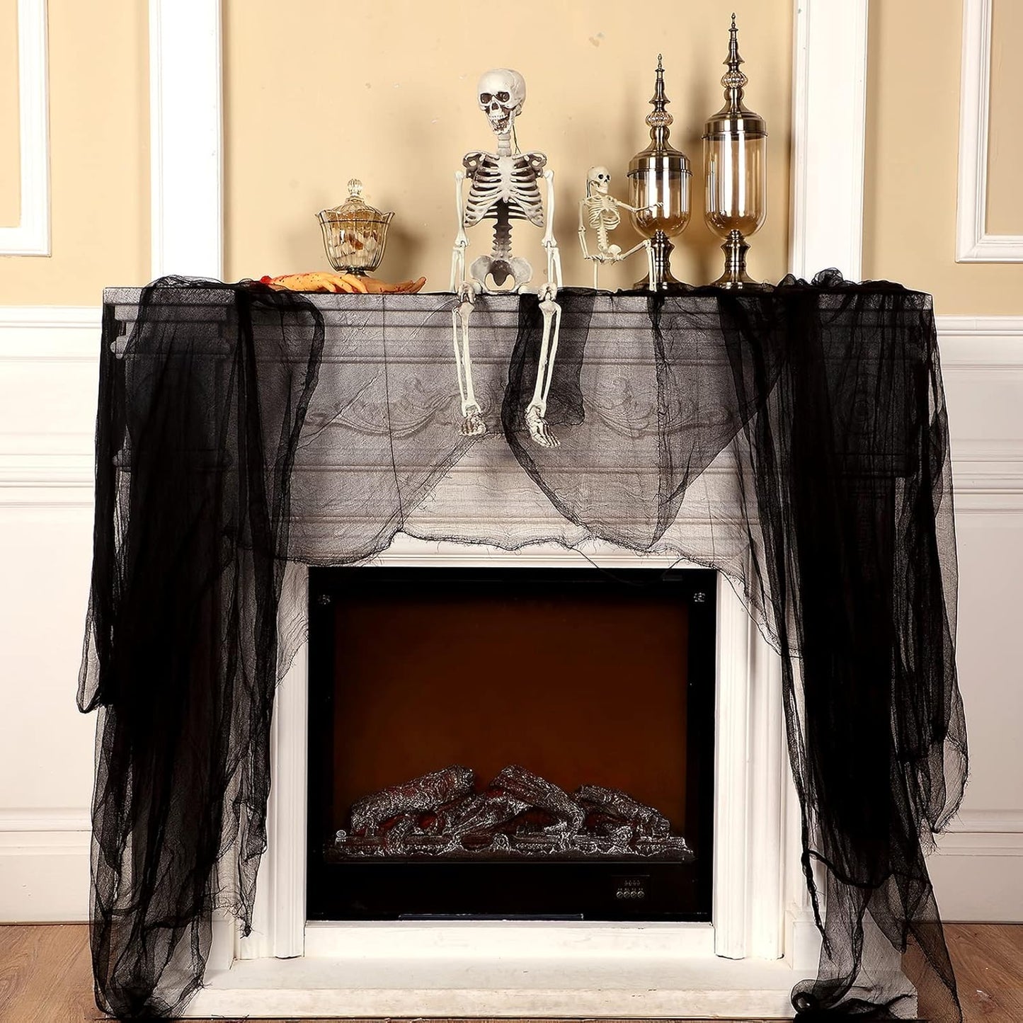 Boao Halloween Cheese cloth 85 x 394 Inch Black Cheesecloth Roll for Crafts Large Cotton Muslin Gauze Fabric for Halloween Outdoor & Indoor Spooky Decoration