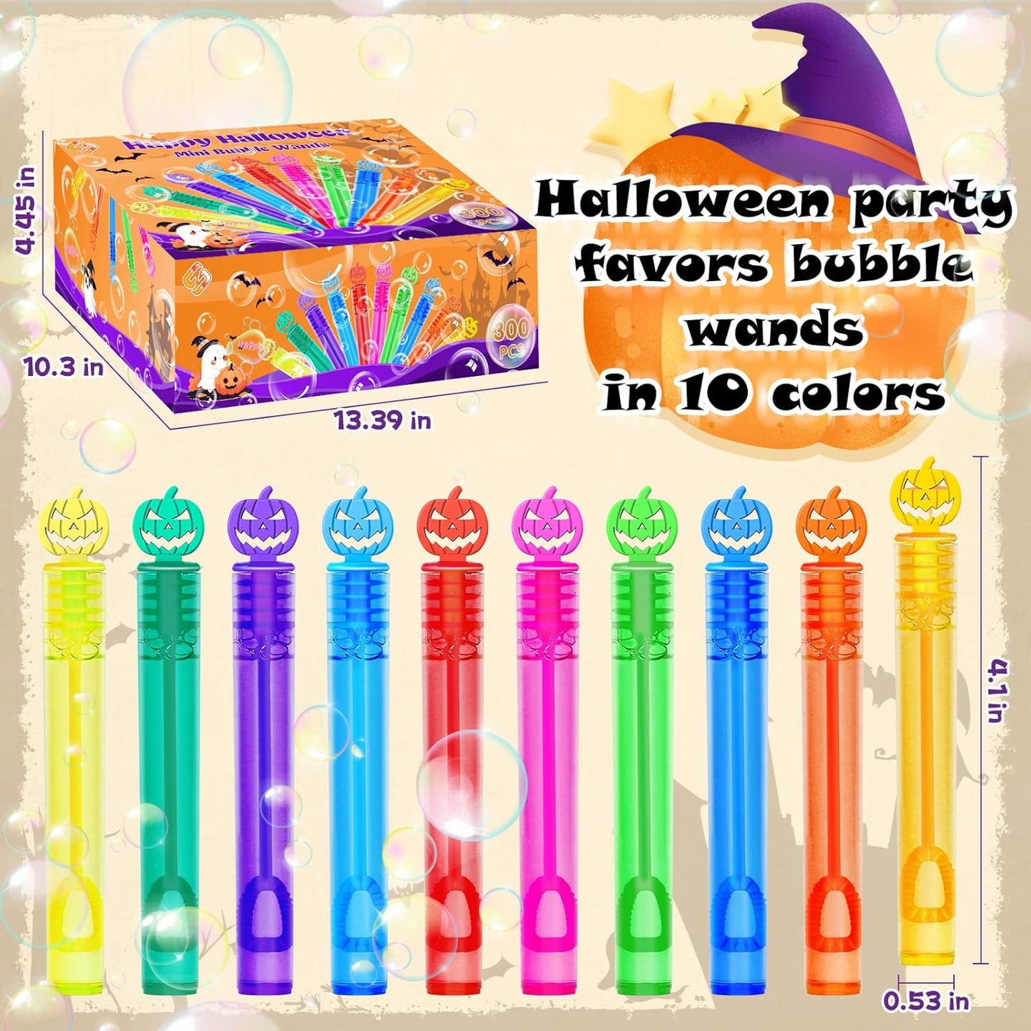 300 Piece Halloween Party Favor Bubbles, Halloween Bubble Wands Bulk for Kids Party Favor Supplies, Trick or Treat Goodie Bags, School Classroom Game Rewards, Halloween Miniatures