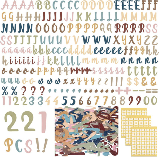 221 Pcs Bulletin Board Letters Round Alphabet Number Punctuation Symbol Combo Letter Cutouts Classroom Decoration for School Classroom Chalkboard Poster Board(Boho Italic)