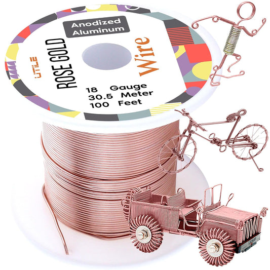 UTILE Armature Aluminum Wire 100 ft 18 Gauge 1.2 mm Anodized Craft Bendable Wire – Sculpting Metal Rose Gold for Bonsai Trees, Clay, Crafts, Plants, Gardening and Jewelry Making (Rose Gold)