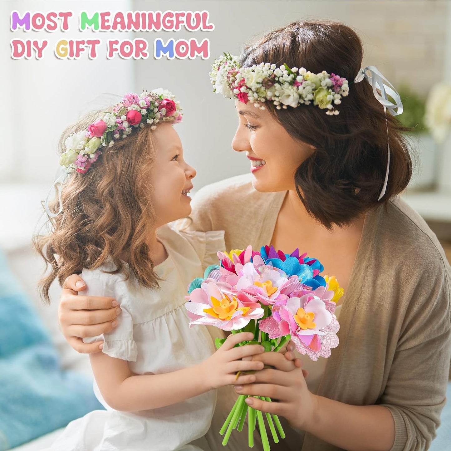 Plesechde DIY Fabric Flower Bouquets Toys Accessories,Arts and Crafts Toy Accessories with 110pcs Petals,Ideal Gifts for Kids 3+ Years Old for Birthday,Christmas